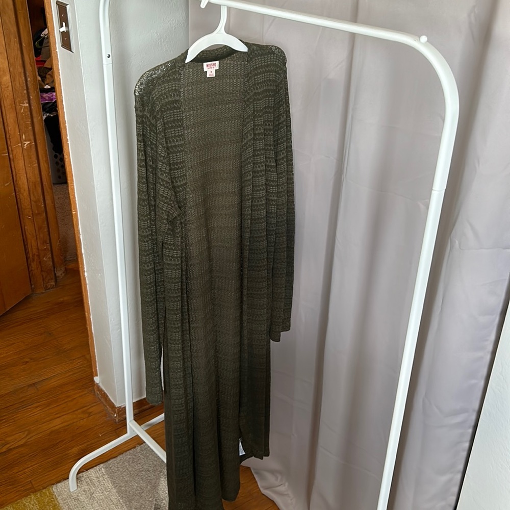 Mossimo Women Duster Cardigan, Boho Artsy Stretchy Open Knit, Green M